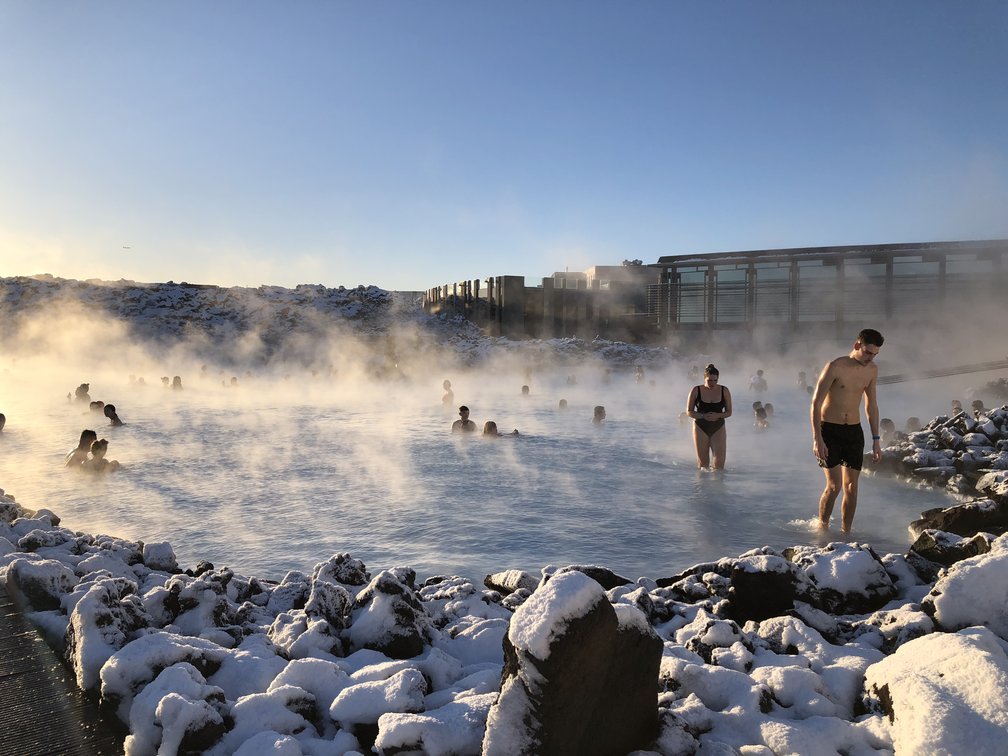 A shot of the steam rising from the Blue Lagoon in Iceland
